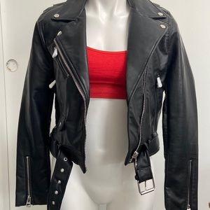 Zara Black Leather Biker Jacket NWT SZ M